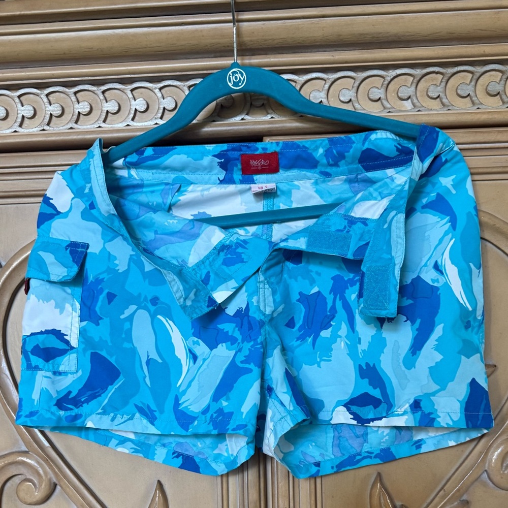 Mossimo Vtg swim shorts Blue Printed Velcro closure guc size small